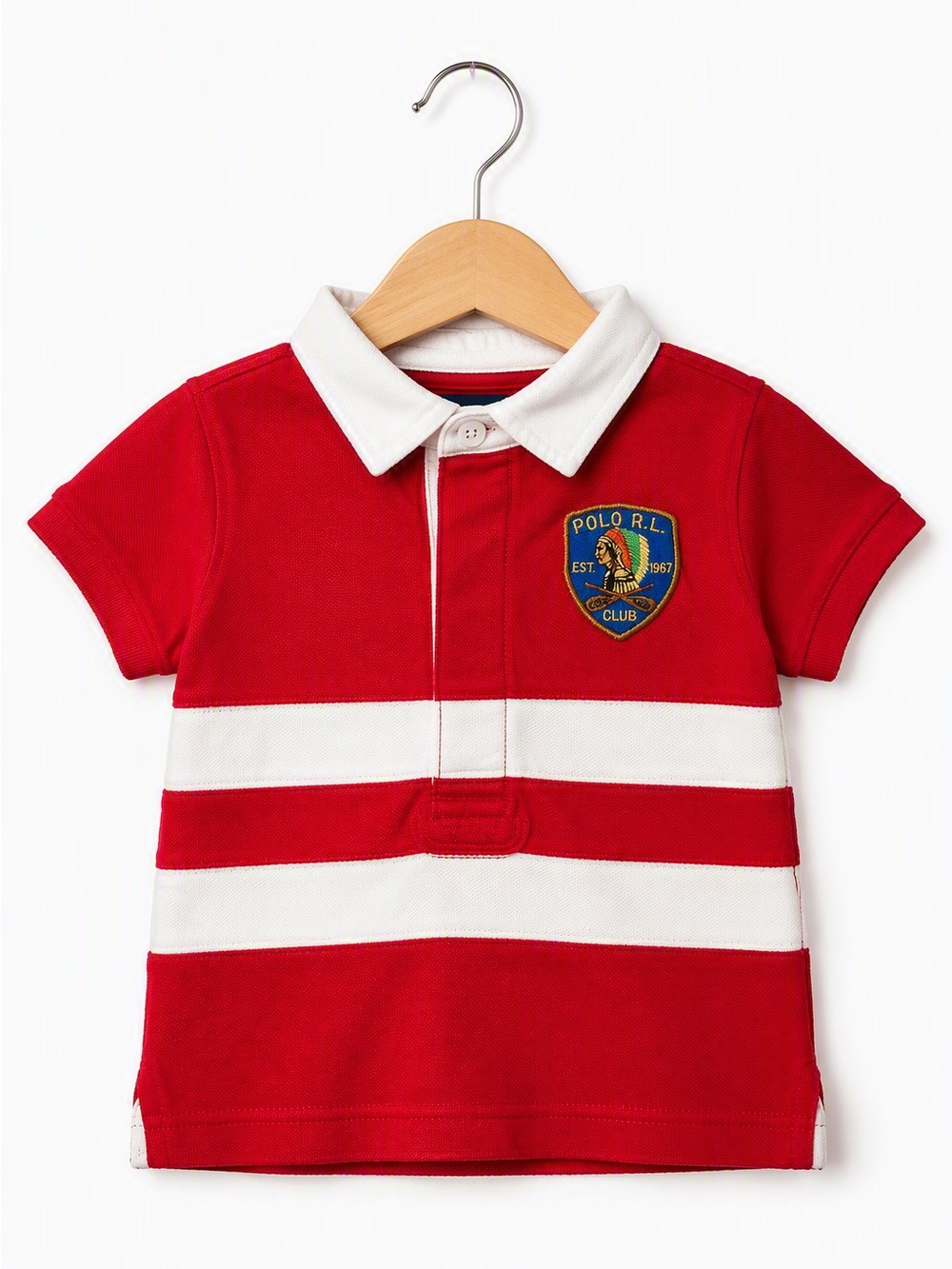 Vintage Polo Ralph Lauren Red Striped Rugby Polo Shirt Crest Preppy Designer